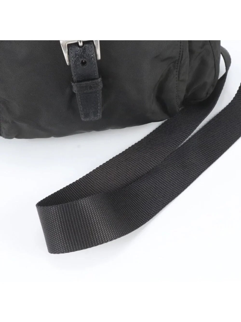 Prada Tessuto Nylon Triangle Logo Leather Shoulder Bag Crossbody Messenger Black